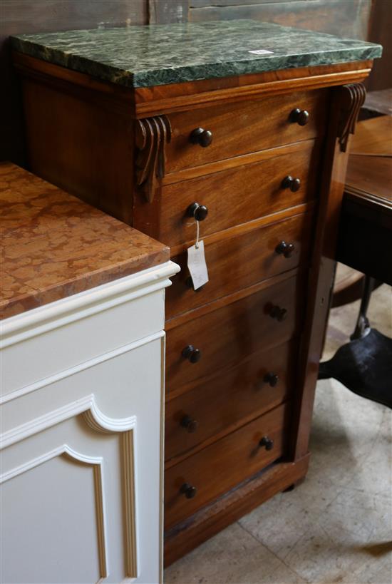 Mahogany marble top Wellington chest